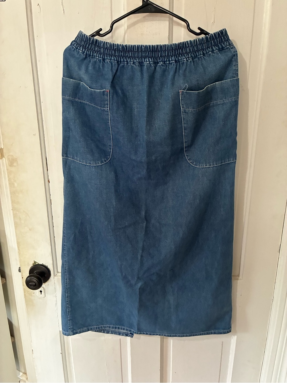 Calvin Klein Blue Denim Midi Skirt with Elastic Waist
